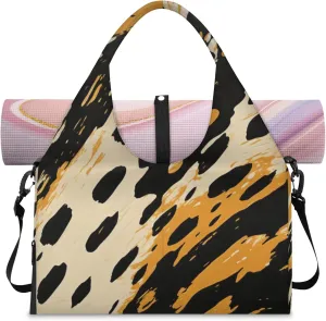 Artistic leopard print Women's Yoga Gym Bag - Adjustable shoulder strap with shoe compartment, large gym bag with multiple pockets for yoga mat, gym equipment and travel accessories
