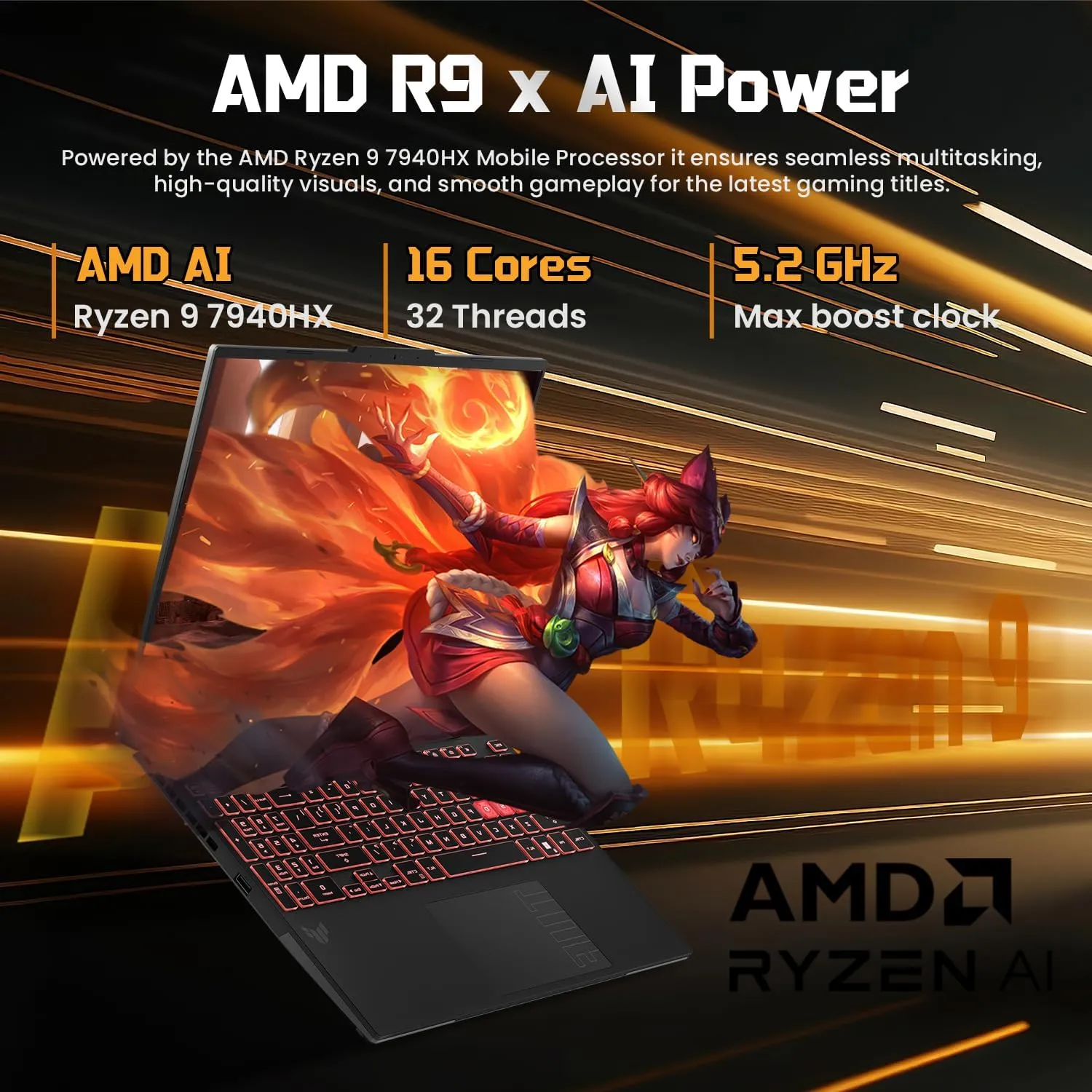ASUS TUF A16 FA607PI VR-Ready Gaming Laptop, 16" QHD (2560x1600) 165Hz Display, AMD Ryzen 9 7940HX, NVIDIA GeForce RTX 4070, 64GB DDR5, 2TB SSD, RGB Backlit, Bundle with PCO Notebook Folding Radiator