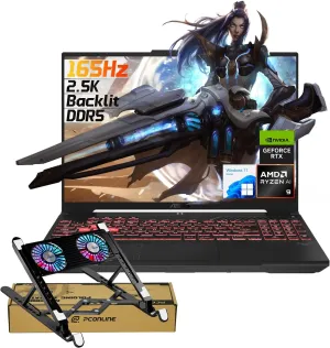 ASUS TUF A16 FA607PI VR-Ready Gaming Laptop, 16" QHD (2560x1600) 165Hz Display, AMD Ryzen 9 7940HX, NVIDIA GeForce RTX 4070, 64GB DDR5, 2TB SSD, RGB Backlit, Bundle with PCO Notebook Folding Radiator