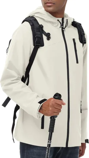 Avoogue Mens Waterproof Lightweight Rain Jacket Breathable Active Outdoor Hooded Raincoat Casual Trendy Jackets Work Jacket