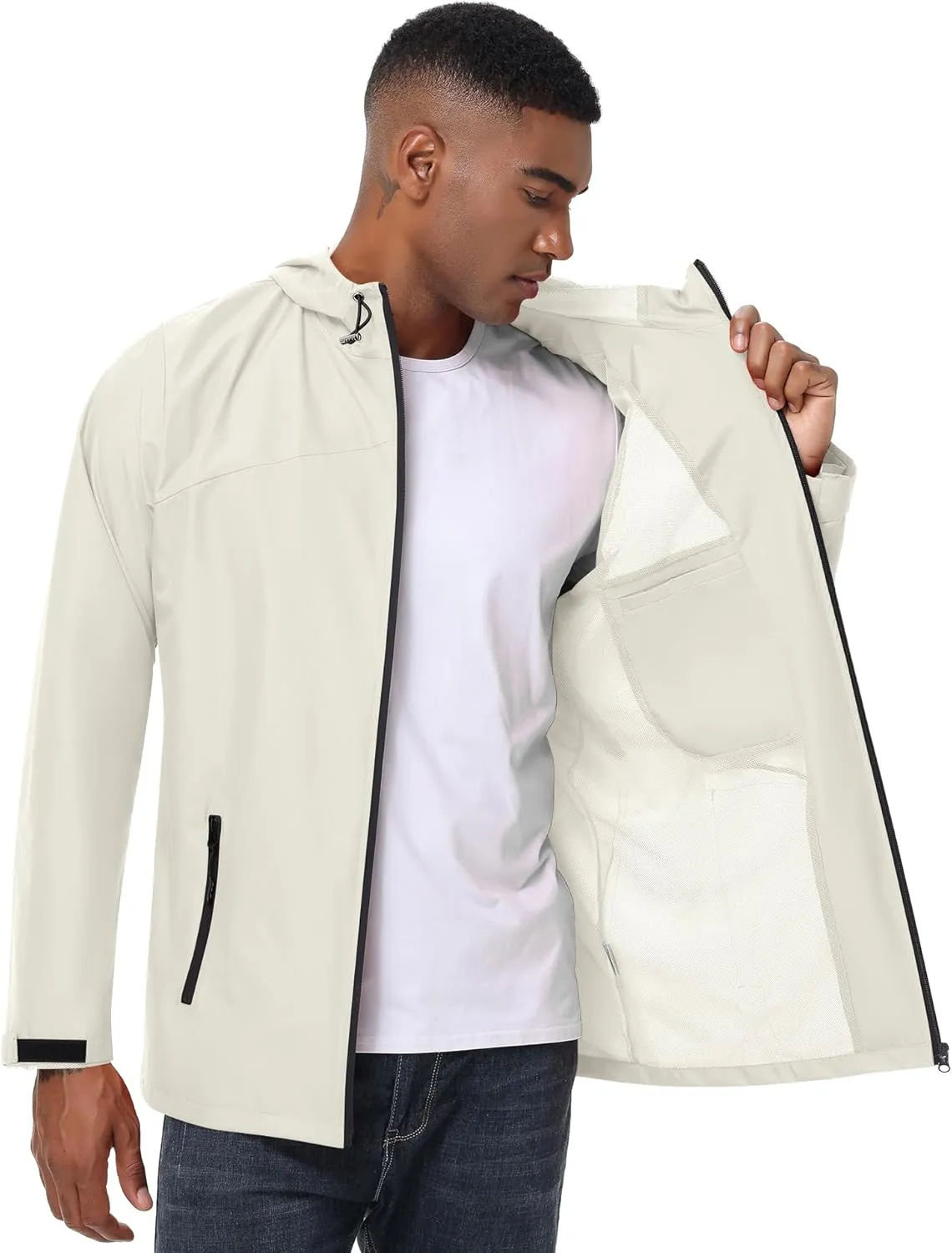 Avoogue Mens Waterproof Lightweight Rain Jacket Breathable Active Outdoor Hooded Raincoat Casual Trendy Jackets Work Jacket