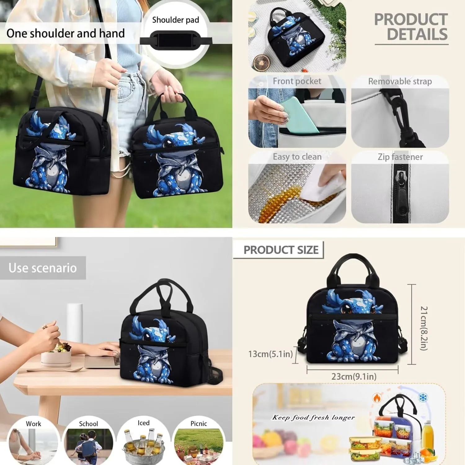 Axolotl Print Backpack Set for Boys 3pcs Schoolbag with Insulated Lunch Box Kids Laptop Bookbag with Adjustable Padded Shoulder Straps for Teens & Primary