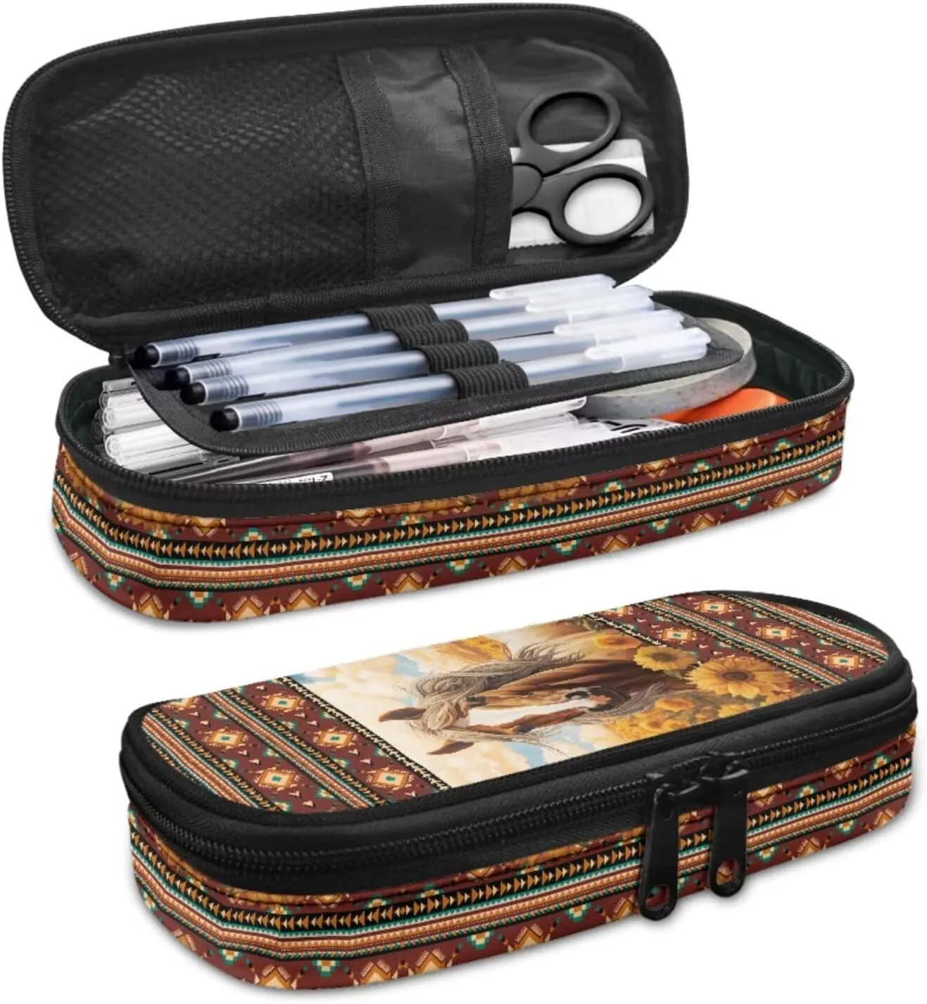 Aztec Horse Girls Backpacks School Bags with Lunch Box Carrying Handles Sunflower Student Bookbag for Boys Enough for Your Daily Use Ideal Birthday, School Season Gifts