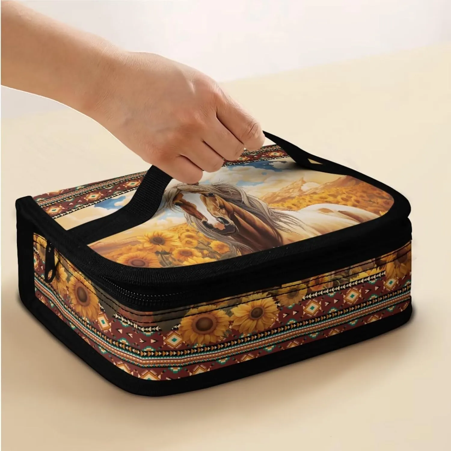 Aztec Horse Girls Backpacks School Bags with Lunch Box Carrying Handles Sunflower Student Bookbag for Boys Enough for Your Daily Use Ideal Birthday, School Season Gifts