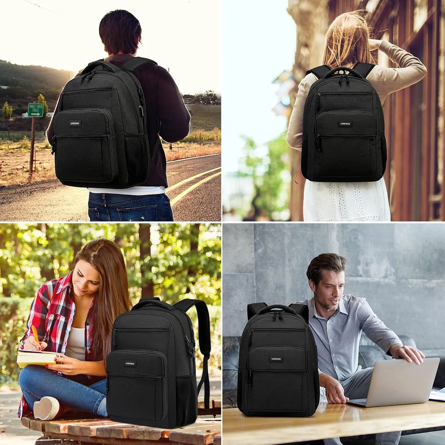 Backpack for Men Women, Large School Backpack, Sturdy Travel Laptop Backpack with USB Charging Port Fits 17.3 inch Notebook, Water Resistant College Backpack for Travel Business