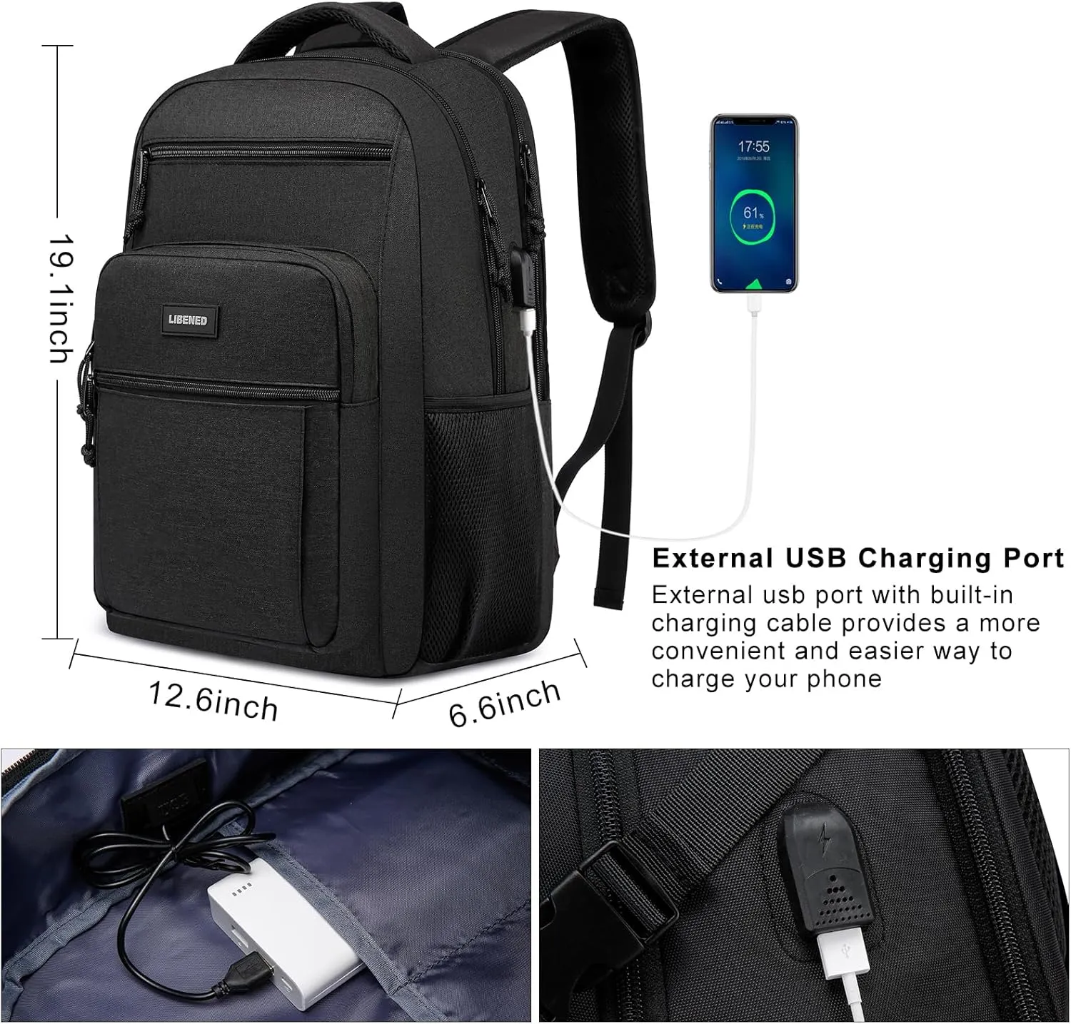 Backpack for Men Women, Large School Backpack, Sturdy Travel Laptop Backpack with USB Charging Port Fits 17.3 inch Notebook, Water Resistant College Backpack for Travel Business