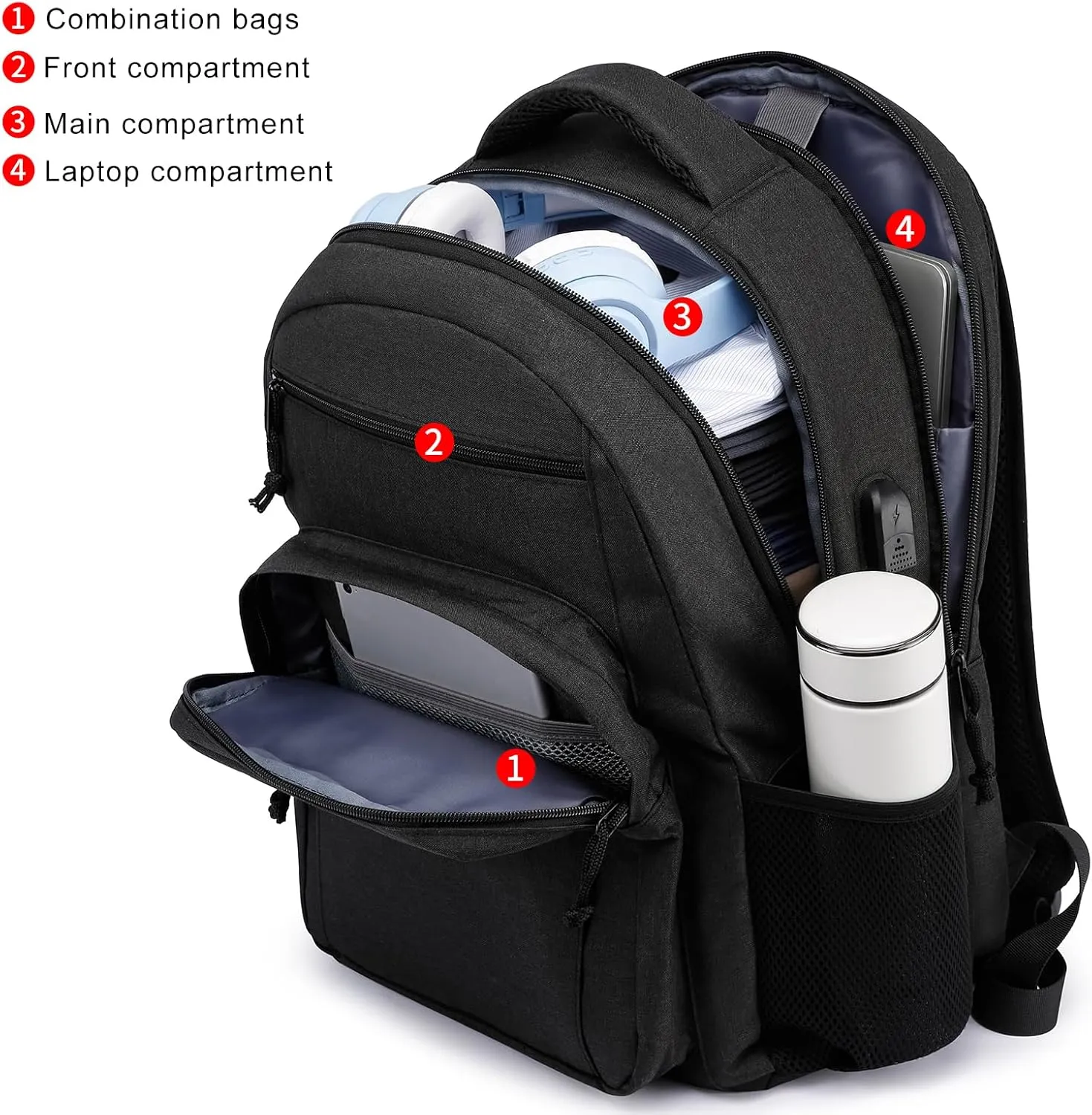 Backpack for Men Women, Large School Backpack, Sturdy Travel Laptop Backpack with USB Charging Port Fits 17.3 inch Notebook, Water Resistant College Backpack for Travel Business