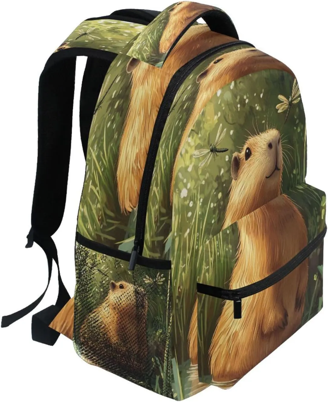 Backpack for Unisex Adult Waterproof Travel Laptop Backpack with Chest Strap for College Work Cartoon Capybara A River