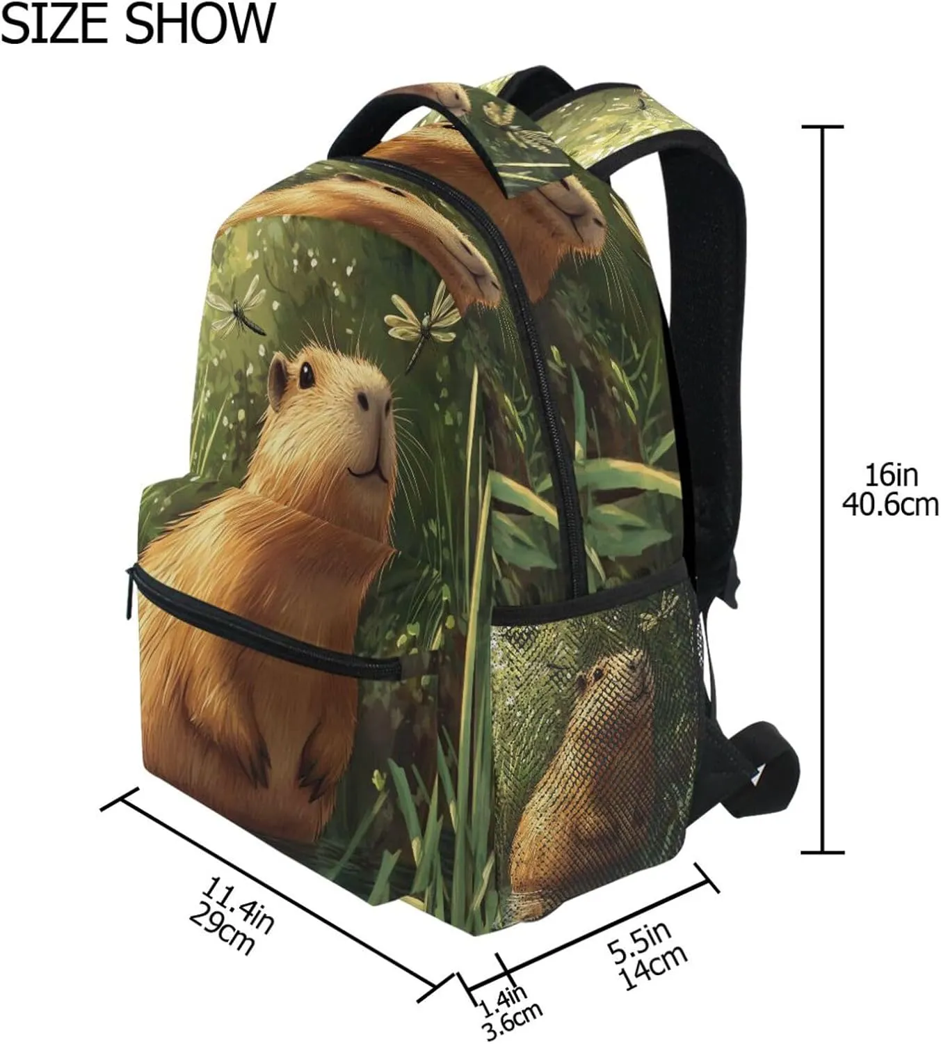 Backpack for Unisex Adult Waterproof Travel Laptop Backpack with Chest Strap for College Work Cartoon Capybara A River