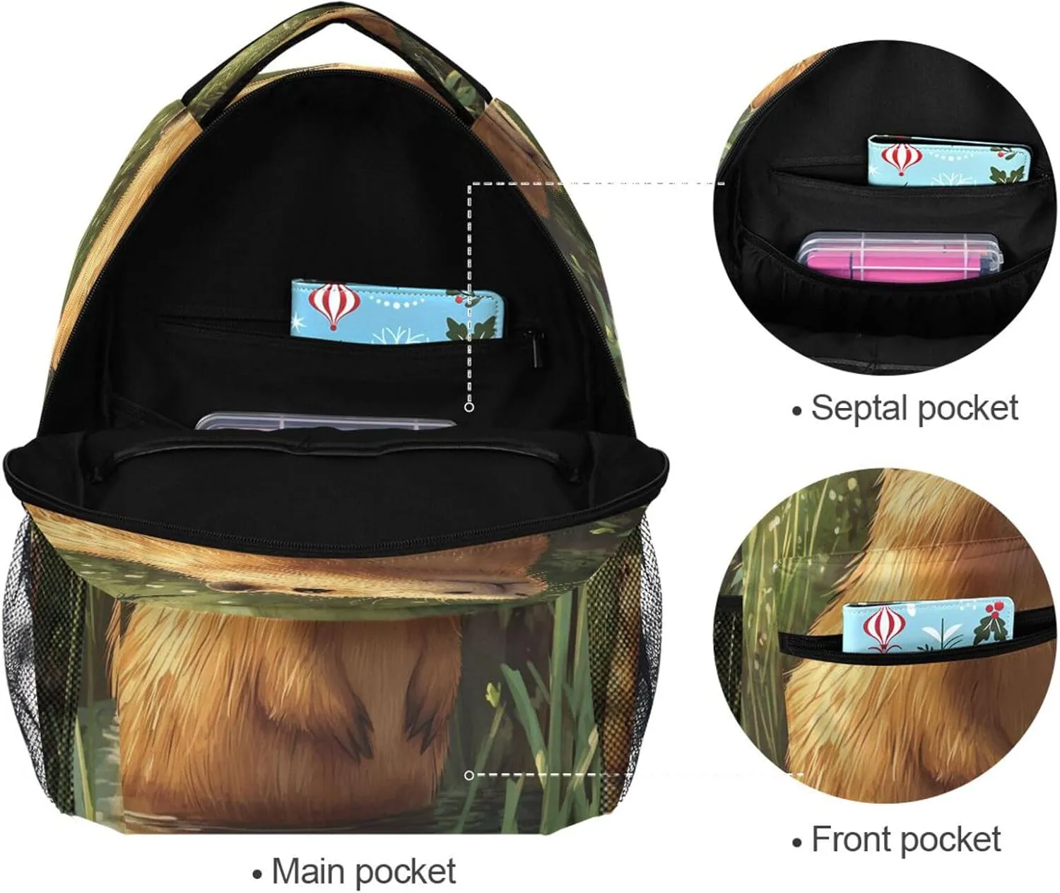 Backpack for Unisex Adult Waterproof Travel Laptop Backpack with Chest Strap for College Work Cartoon Capybara A River