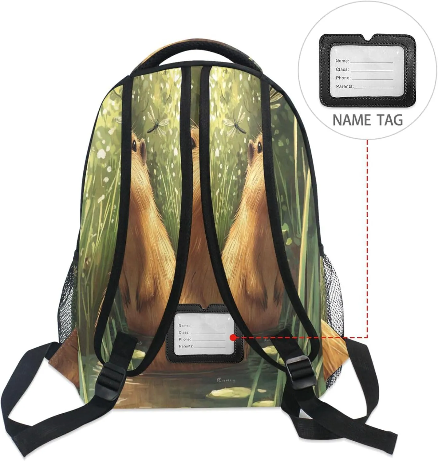 Backpack for Unisex Adult Waterproof Travel Laptop Backpack with Chest Strap for College Work Cartoon Capybara A River