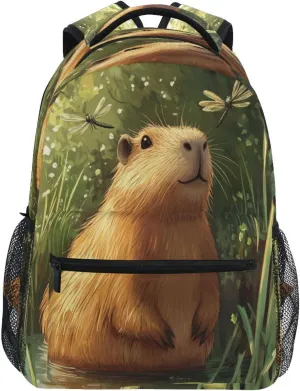 Backpack for Unisex Adult Waterproof Travel Laptop Backpack with Chest Strap for College Work Cartoon Capybara A River