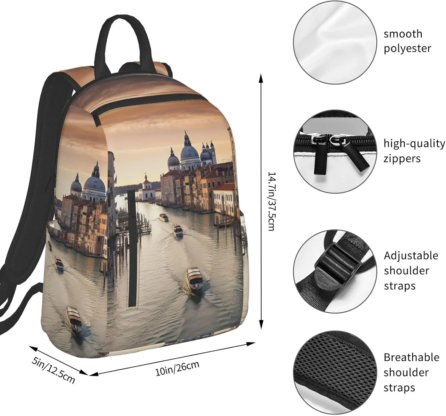 Backpack Grand Canal Travel Casual Laptop Backpack Adjustable Hiking Daypack for Men Women