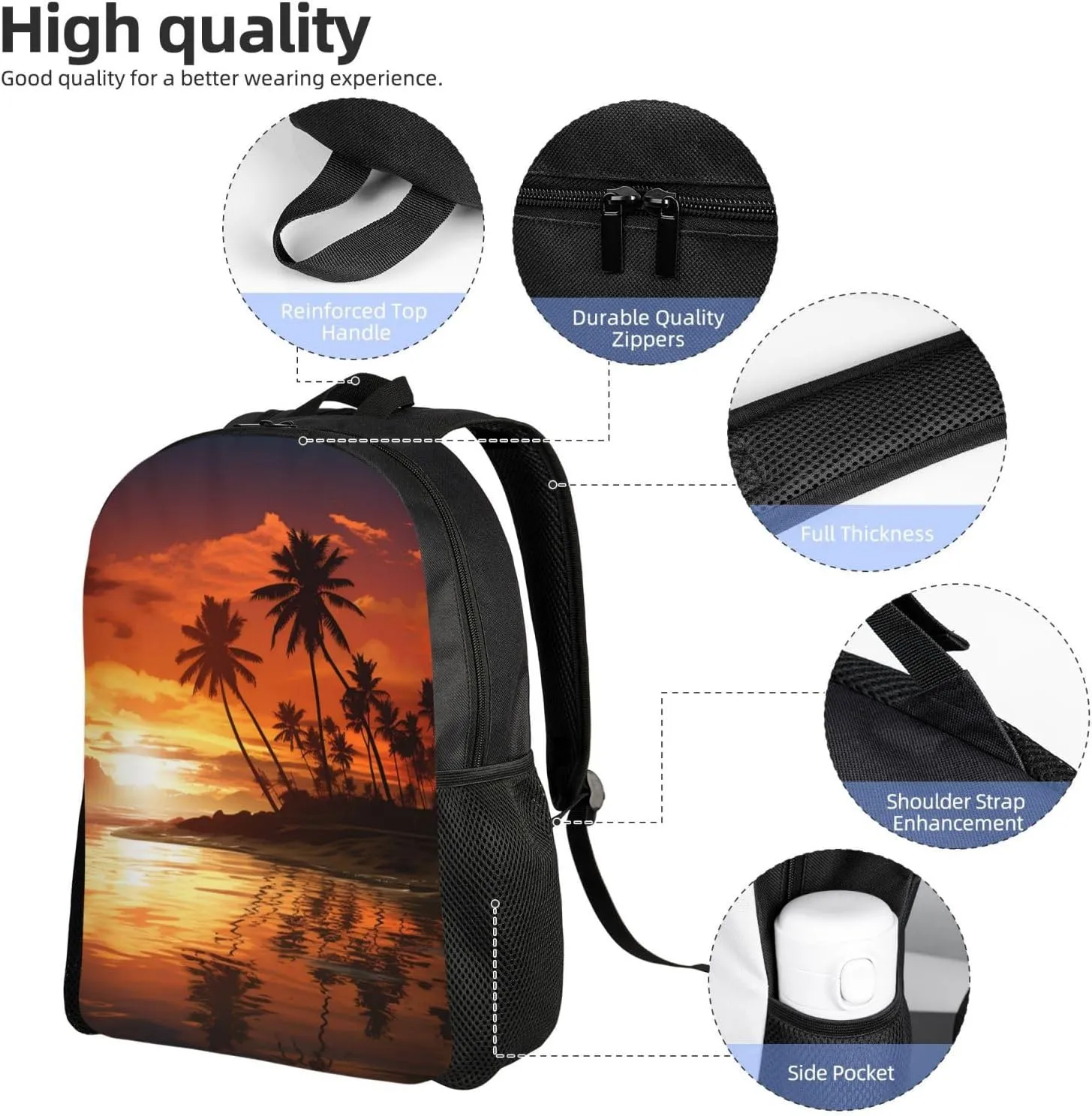 Backpack Palm Tree Sunset Travel Casual Laptop Backpack Waterproof Hiking Daypack For Men Women