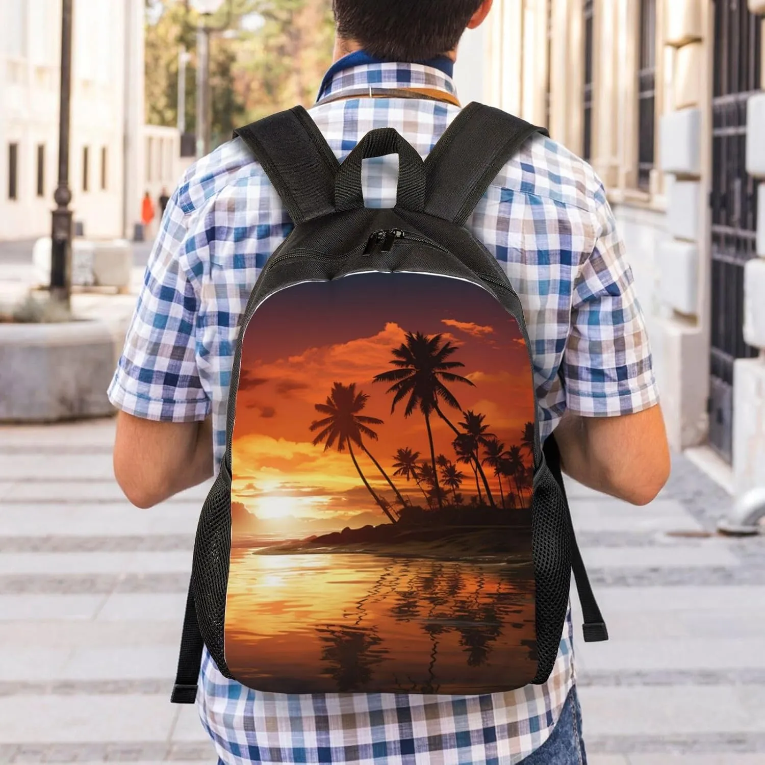 Backpack Palm Tree Sunset Travel Casual Laptop Backpack Waterproof Hiking Daypack For Men Women