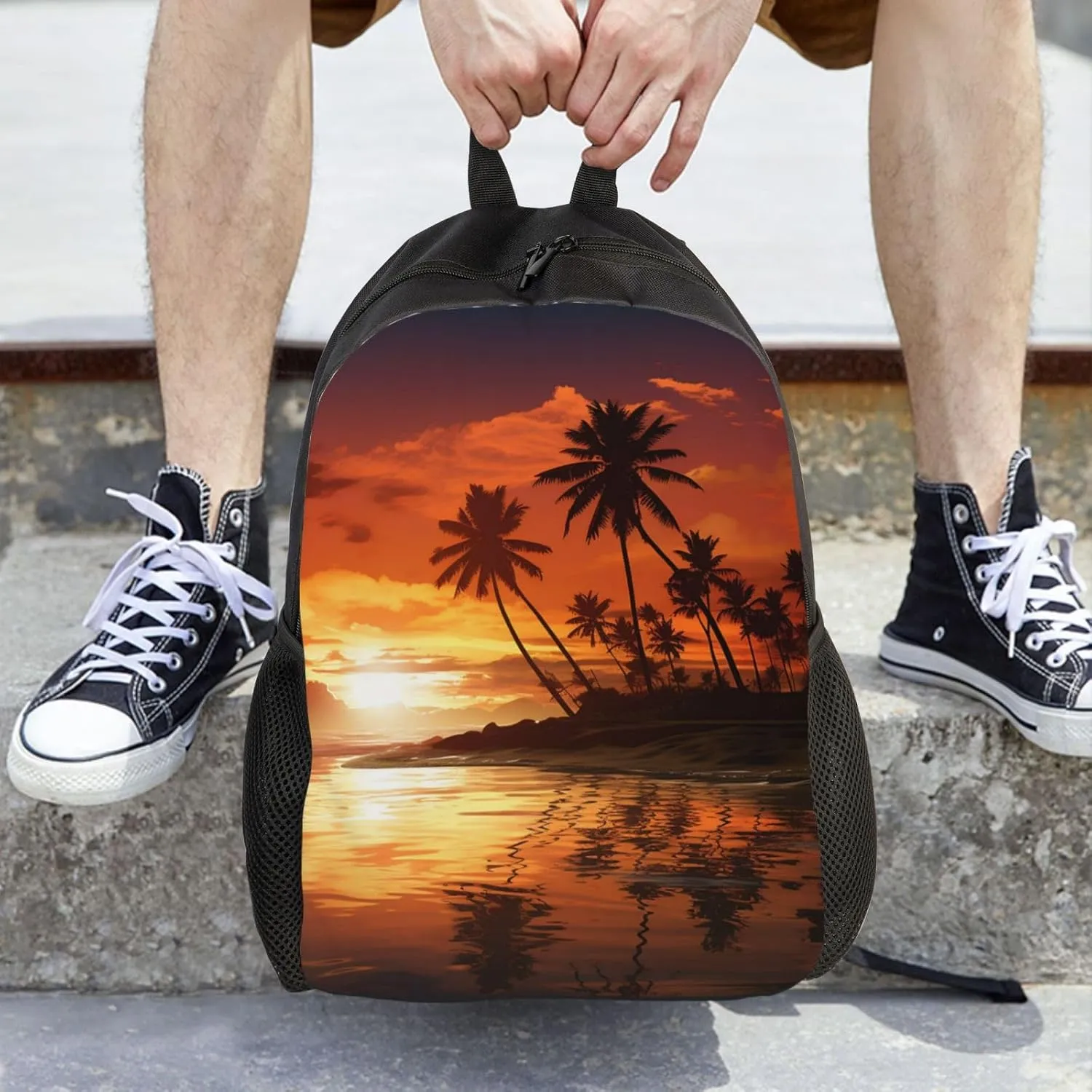 Backpack Palm Tree Sunset Travel Casual Laptop Backpack Waterproof Hiking Daypack For Men Women