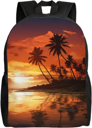 Backpack Palm Tree Sunset Travel Casual Laptop Backpack Waterproof Hiking Daypack For Men Women