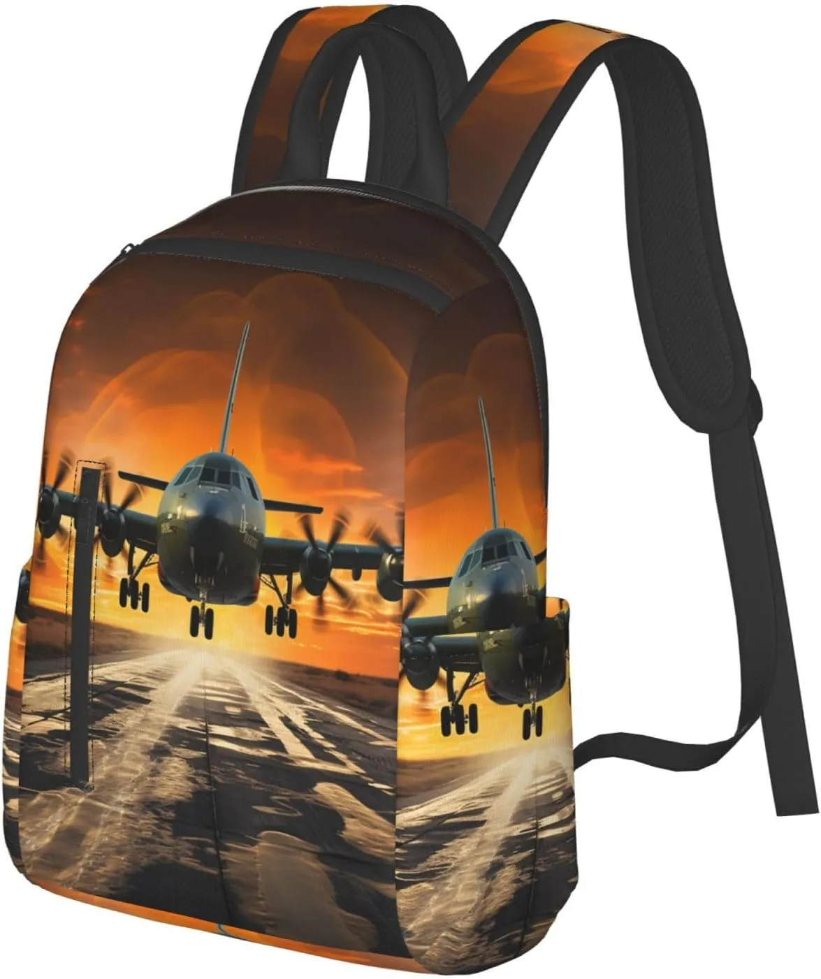 Backpack Plane Landing on Runways Travel Casual Laptop Backpack Adjustable Hiking Daypack for Men Women