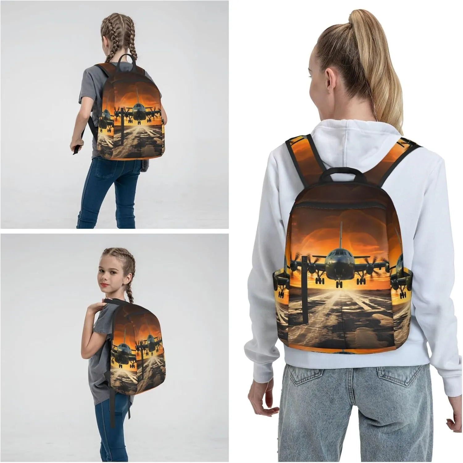 Backpack Plane Landing on Runways Travel Casual Laptop Backpack Adjustable Hiking Daypack for Men Women