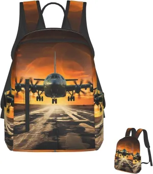 Backpack Plane Landing on Runways Travel Casual Laptop Backpack Adjustable Hiking Daypack for Men Women