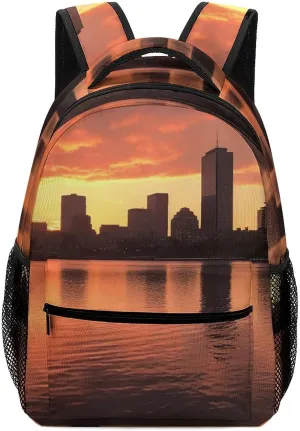 Backpacks Boston Charles River City Skyline Sunset Travel Bag Laptop Backpack Casual Daypack for Weekender Business Hiking