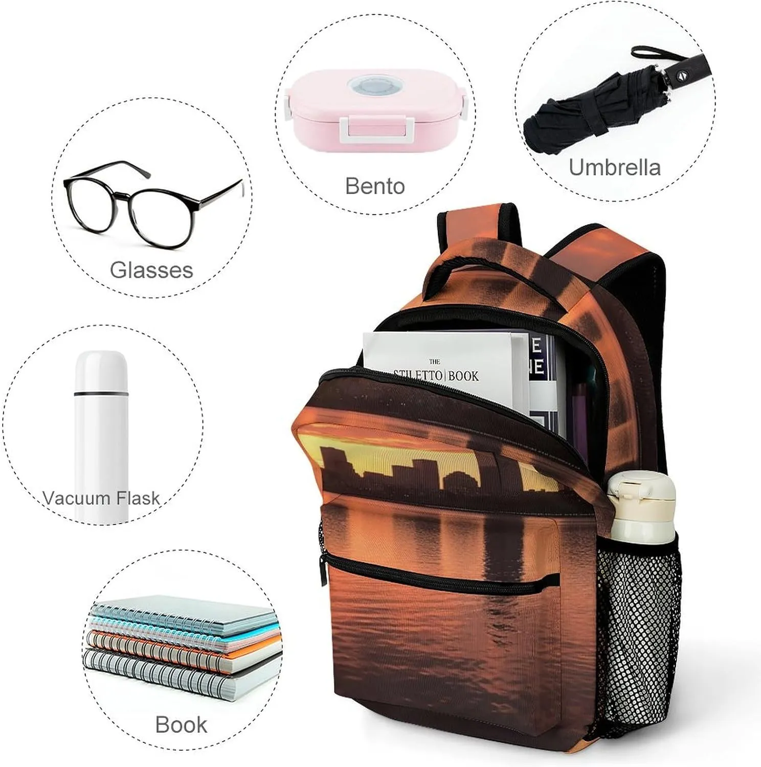 Backpacks Boston Charles River City Skyline Sunset Travel Bag Laptop Backpack Casual Daypack for Weekender Business Hiking