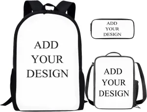 Backpacks for Girls Grade 5 Personalised Prints Kids Backpack with Lunch Case Pencil Box You Can Add Your Name and Photo 3pcs Cute Backpack for Elementary Students