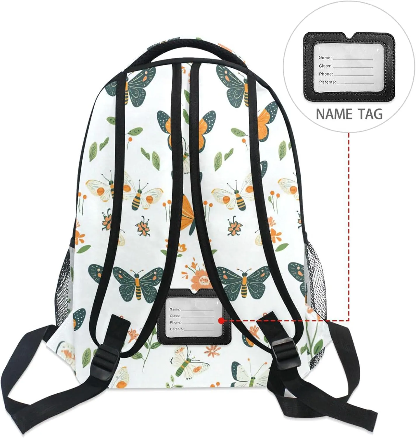 Backpacks for Men and Women Waterproof Laptop Bookbag with Chest Strap for Travel Trip Cartoon Cute Butterfly White