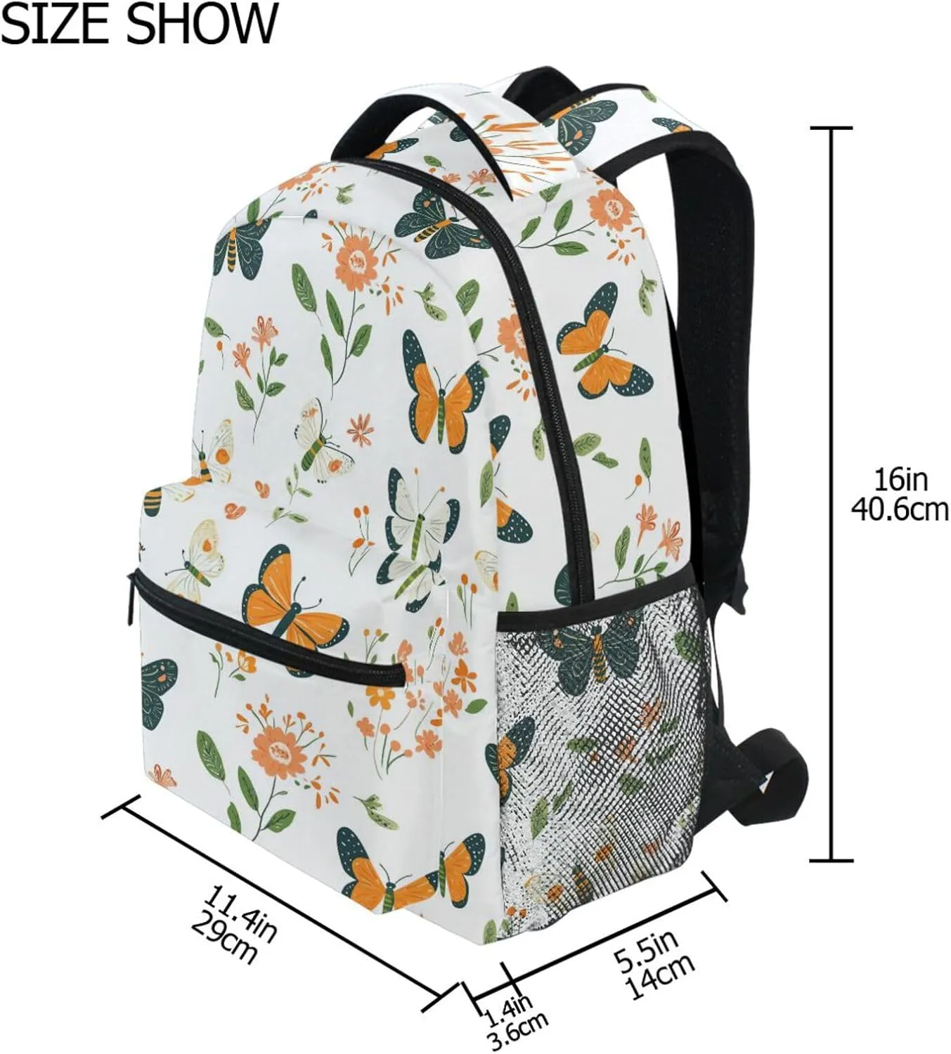 Backpacks for Men and Women Waterproof Laptop Bookbag with Chest Strap for Travel Trip Cartoon Cute Butterfly White