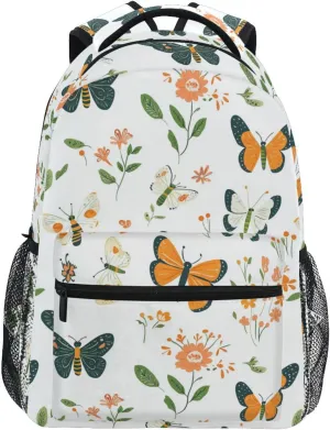 Backpacks for Men and Women Waterproof Laptop Bookbag with Chest Strap for Travel Trip Cartoon Cute Butterfly White