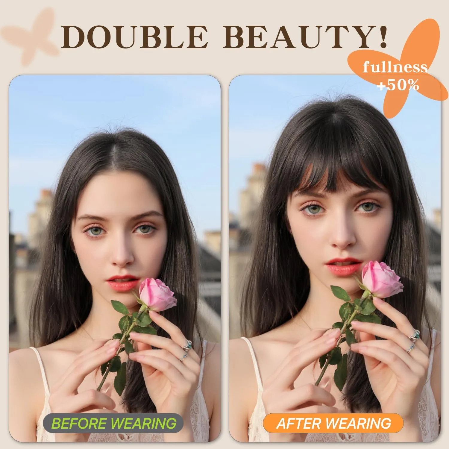 Bangs Hair Clip Human Hair, 100% Remy Human Hair, No Tangle & Smooth, 4x6 3D Wispy Bangs, 10g #02 Dark Brown