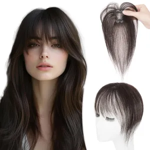 Bangs Hair Clip Human Hair, 100% Remy Human Hair, No Tangle & Smooth, 4x6 3D Wispy Bangs, 10g #02 Dark Brown