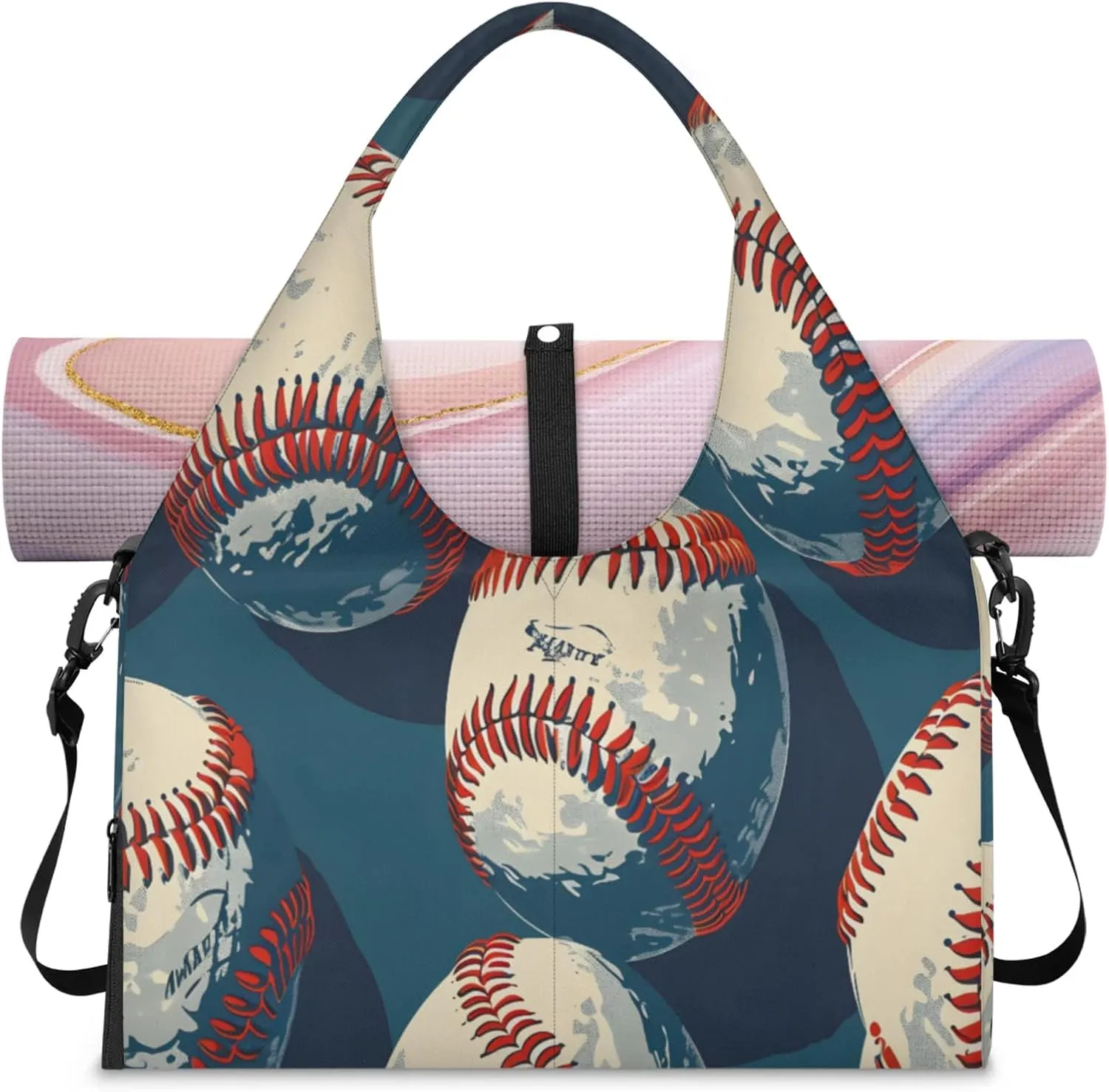 baseball Women's Yoga Gym Bag - Adjustable shoulder strap with shoe compartment, large gym bag with multiple pockets for yoga mat, gym equipment and travel accessories