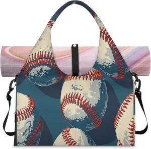 baseball Women's Yoga Gym Bag - Adjustable shoulder strap with shoe compartment, large gym bag with multiple pockets for yoga mat, gym equipment and travel accessories