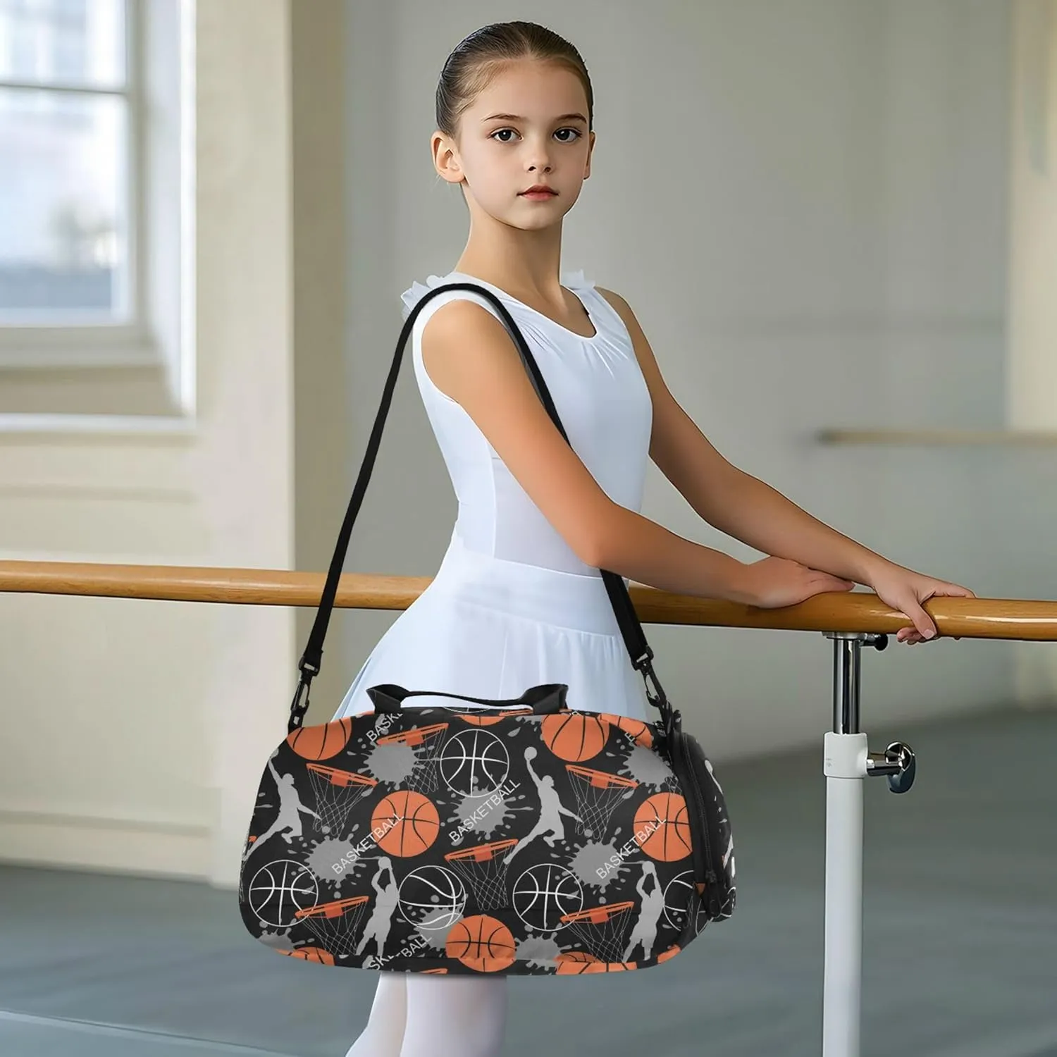 Basketball Game Pattern Small Gym Bag with Shoes Compartment Multifunctional Weekend Travel Bag for School Practice, Sports, Travel