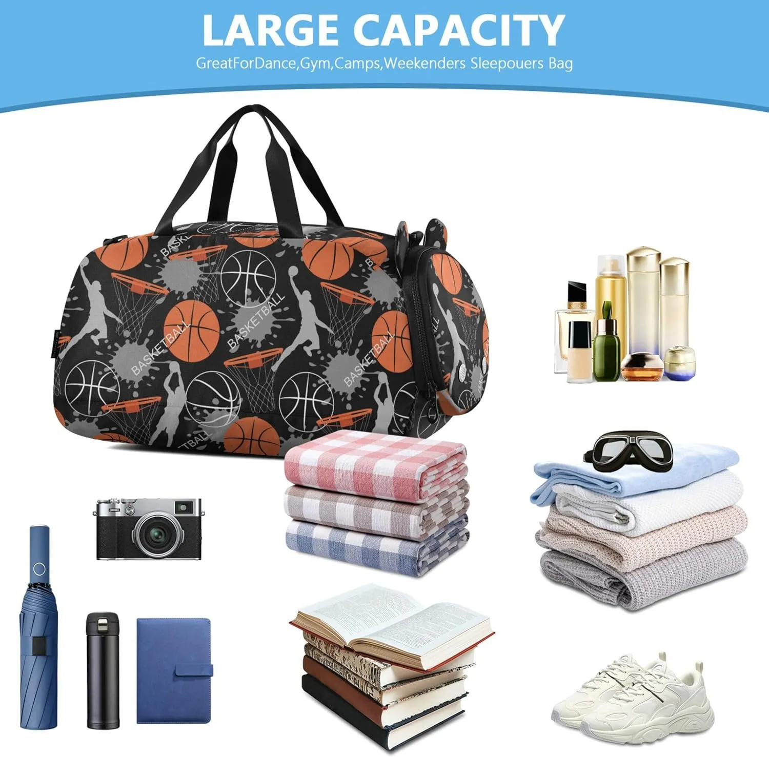 Basketball Game Pattern Small Gym Bag with Shoes Compartment Multifunctional Weekend Travel Bag for School Practice, Sports, Travel