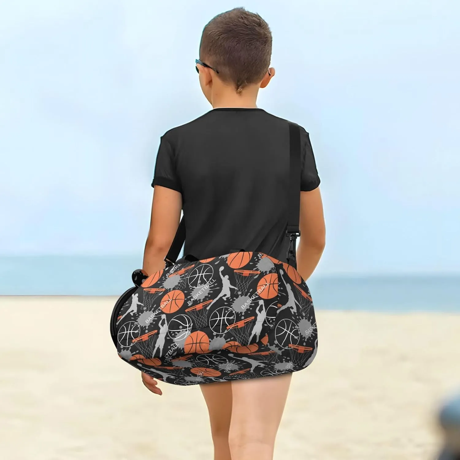 Basketball Game Pattern Small Gym Bag with Shoes Compartment Multifunctional Weekend Travel Bag for School Practice, Sports, Travel