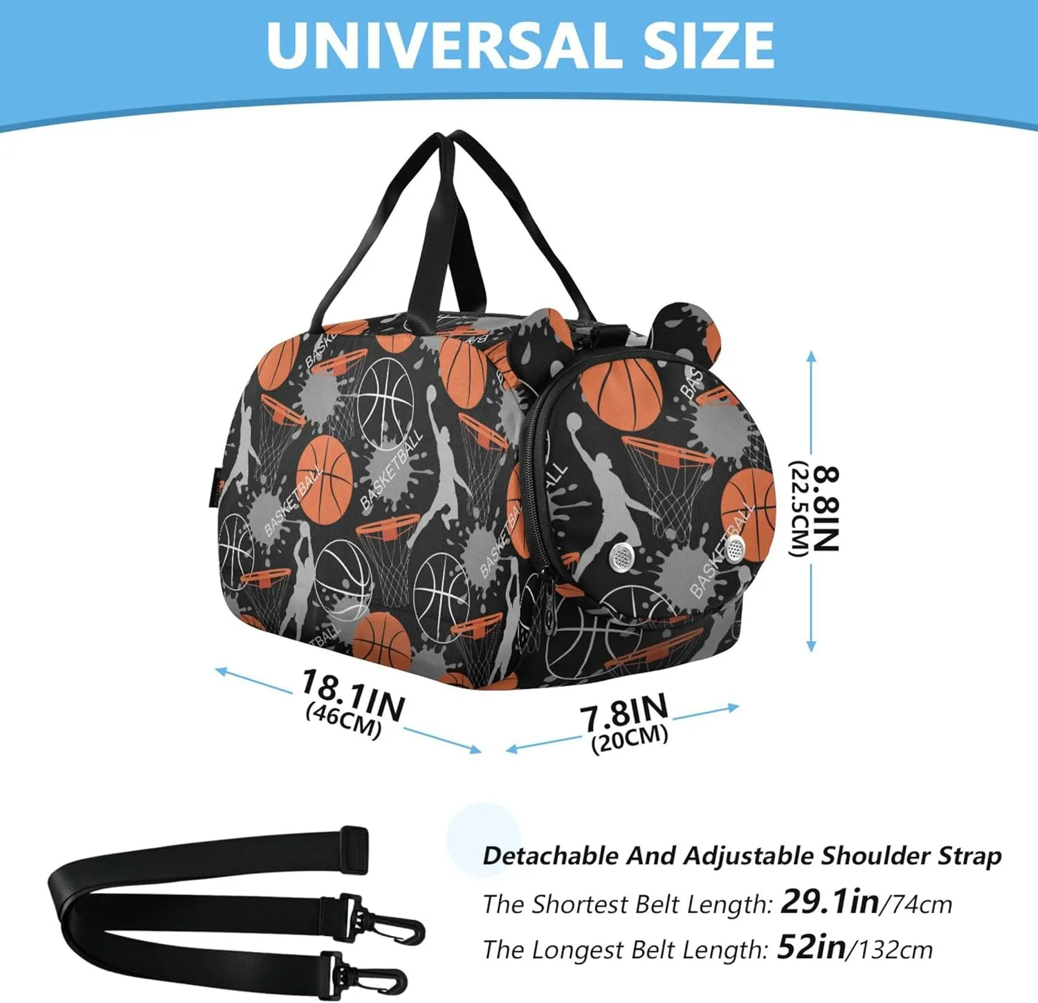 Basketball Game Pattern Small Gym Bag with Shoes Compartment Multifunctional Weekend Travel Bag for School Practice, Sports, Travel