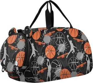 Basketball Game Pattern Small Gym Bag with Shoes Compartment Multifunctional Weekend Travel Bag for School Practice, Sports, Travel