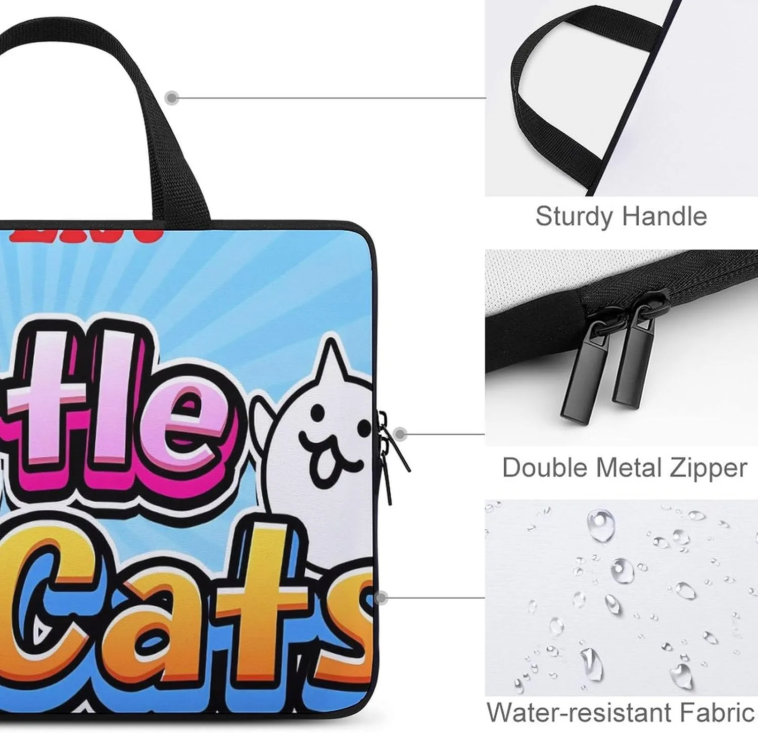 Battle-Cats Slim Laptop Bag - Lightweight And Water-Resistant Carrying Case with Handle
