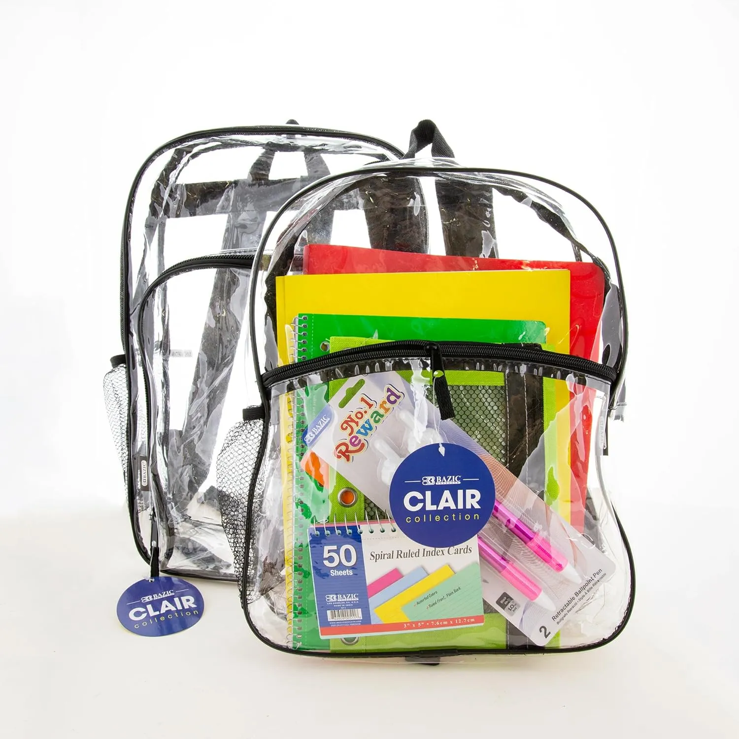 BAZIC Clear Backpack Clair 17", Transparent Bag Large Capacity Waterproof, See Through Plastic School Bag, Security Travel Sports Events, 24-Pack