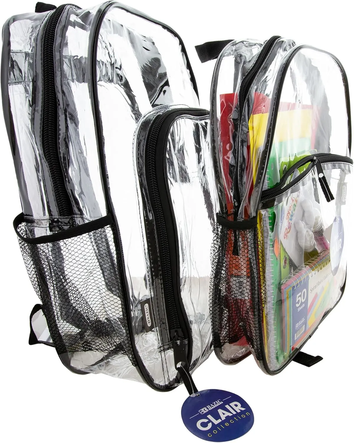 BAZIC Clear Backpack Clair 17", Transparent Bag Large Capacity Waterproof, See Through Plastic School Bag, Security Travel Sports Events, 24-Pack