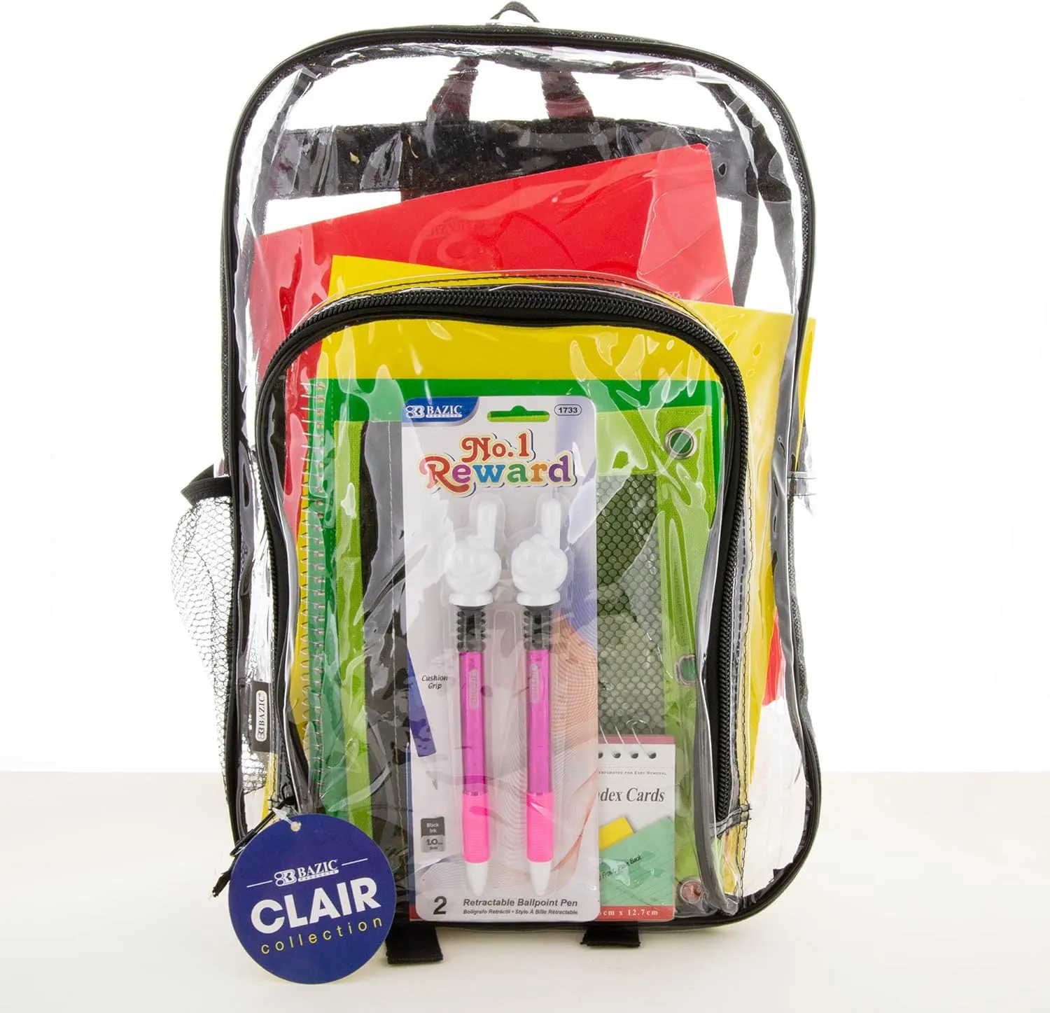 BAZIC Clear Backpack Clair 17", Transparent Bag Large Capacity Waterproof, See Through Plastic School Bag, Security Travel Sports Events, 24-Pack