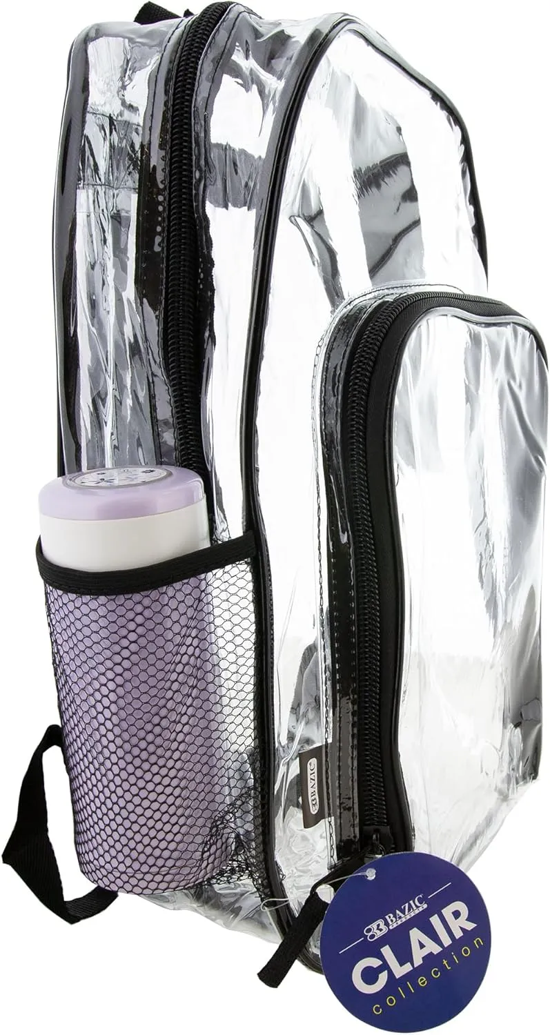 BAZIC Clear Backpack Clair 17", Transparent Bag Large Capacity Waterproof, See Through Plastic School Bag, Security Travel Sports Events, 24-Pack