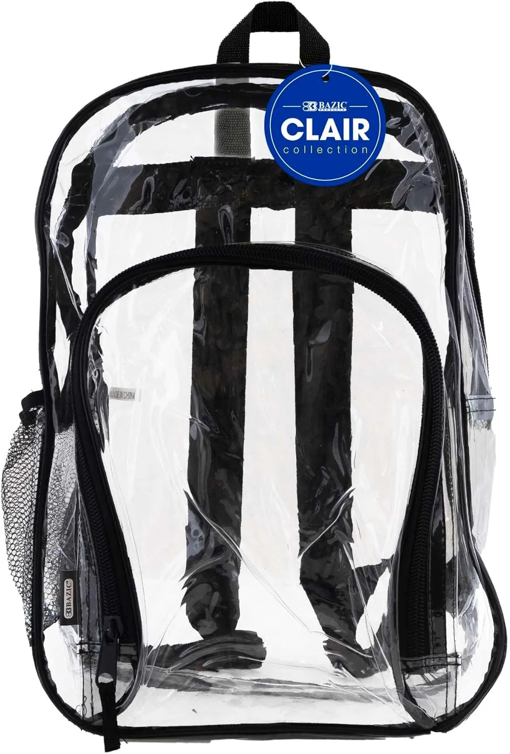 BAZIC Clear Backpack Clair 17", Transparent Bag Large Capacity Waterproof, See Through Plastic School Bag, Security Travel Sports Events, 24-Pack