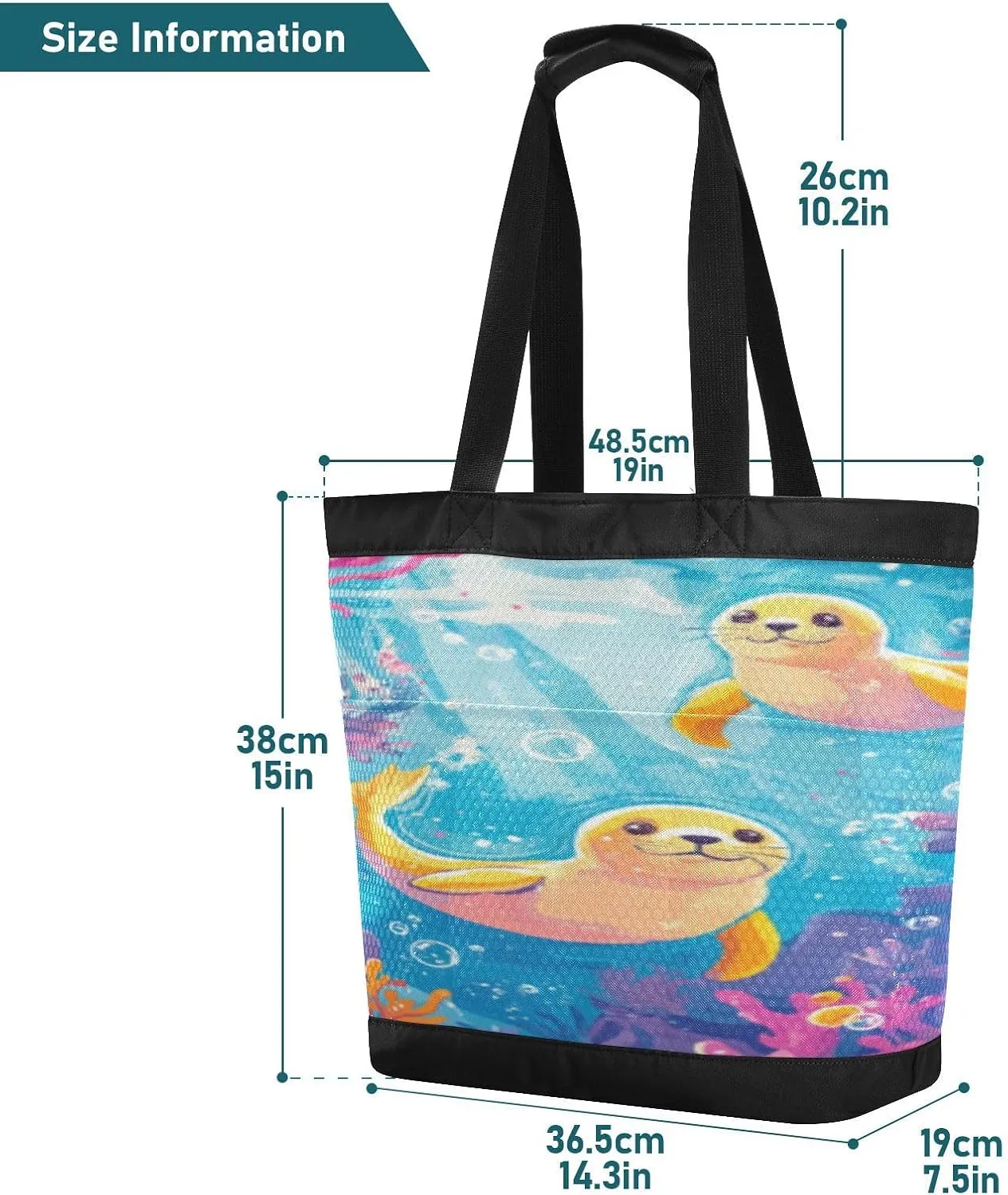 Beach Bag for Women Waterproof Sandproof Mesh Beach Tote Bag with Zipper and Pockets 1A