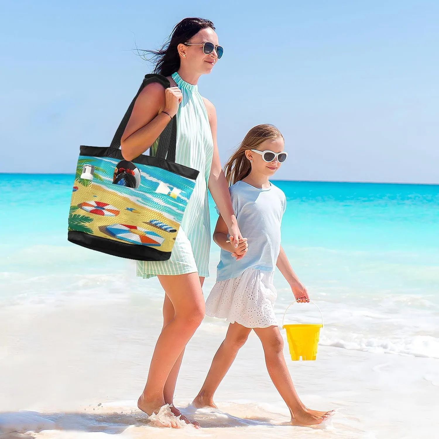 Beach Bag for Women Waterproof Sandproof Mesh Beach Tote Bag with Zipper and Pockets 200