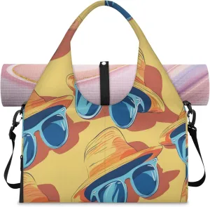 Beach Eyewear Hat Women's Yoga Gym Bag - Adjustable shoulder strap with shoe compartment, large gym bag with multiple pockets for yoga mat, gym equipment and travel accessories