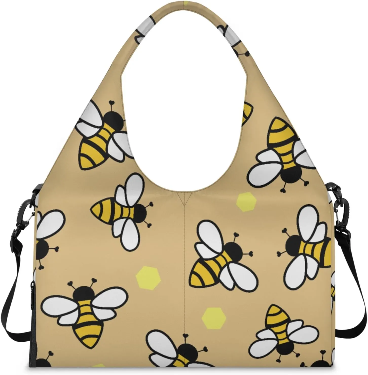 Bees With Yellow Pattern Gym Bag Yoga Mat Tote for Women with Shoes Compartment Lightweight Duffle Travel Carrier Wet Dry Storage Pockets Adjustable Pilates Mats Shoulder Bags for Sport Swim