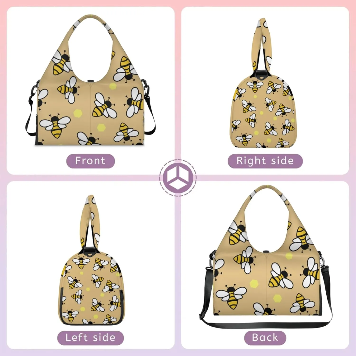 Bees With Yellow Pattern Gym Bag Yoga Mat Tote for Women with Shoes Compartment Lightweight Duffle Travel Carrier Wet Dry Storage Pockets Adjustable Pilates Mats Shoulder Bags for Sport Swim
